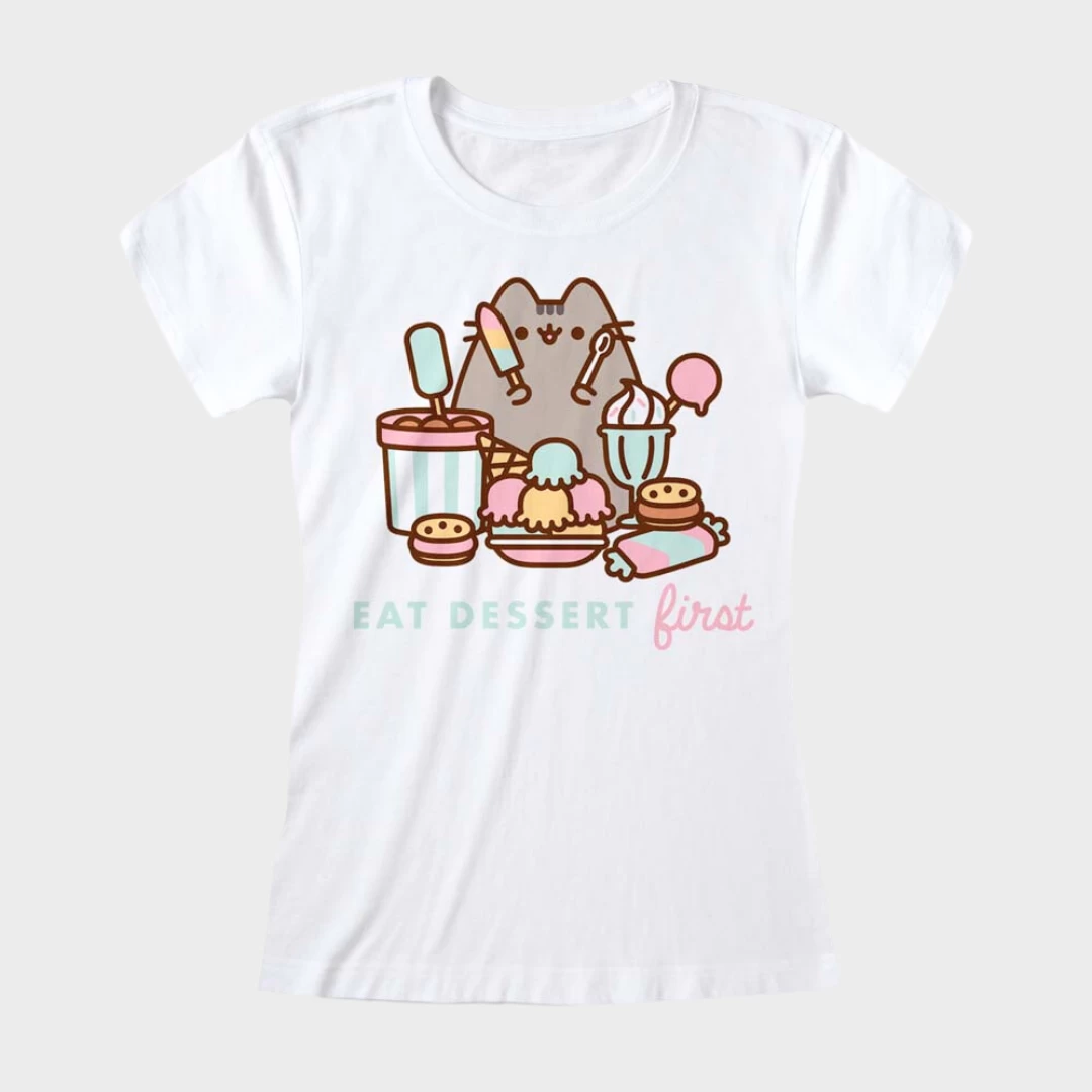Ladies Pusheen Eat Dessert First T-Shirt 3 Ladies Pusheen Eat Dessert First T-Shirt