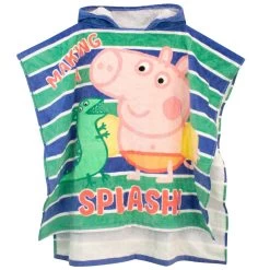 Peppa Pig George Pig Towel Poncho -Children Products Shop gppo04100001 George Pig Poncho Towel Front Hood Down