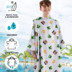 Adults Minecraft Hooded Towel Poncho -Children Products Shop mmtl3681000L Minecraft towel medium 4 1
